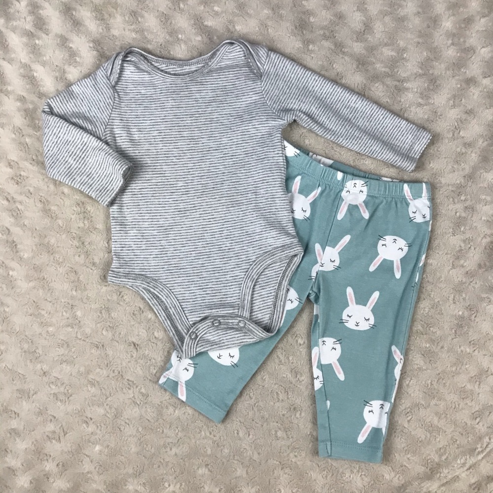 Carter’s Baby Girl Outfit Bunny Rabbit Pants Striped Shirt 6 Months